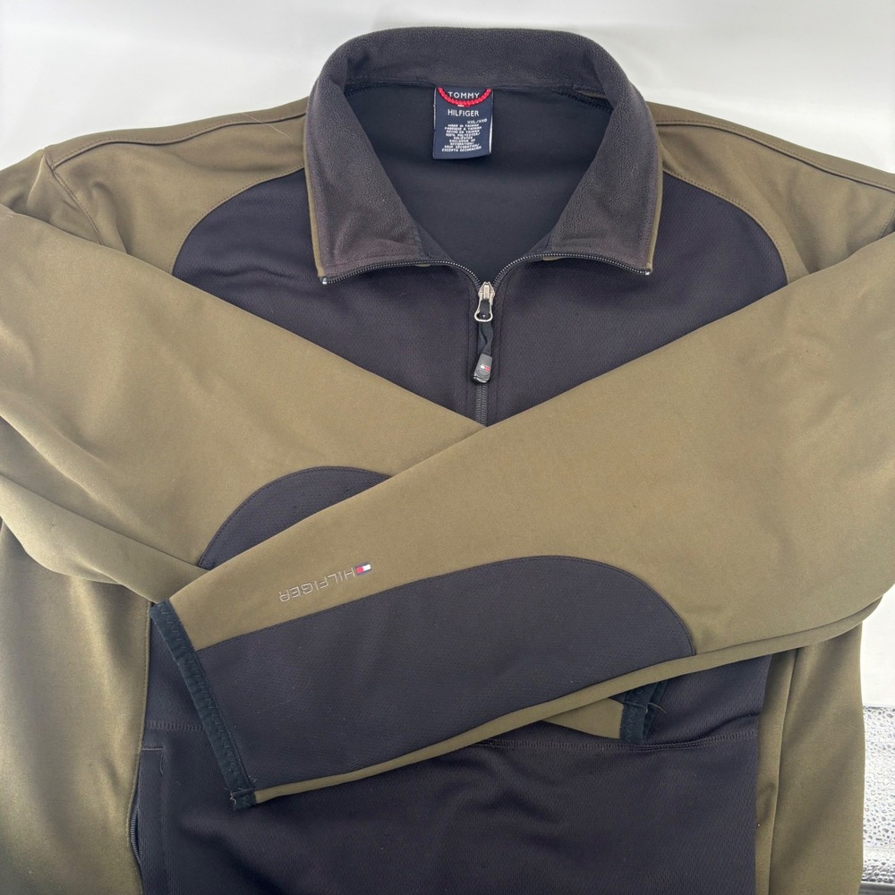 Tommy Hilfiger 1/4 Zip Pullover Men XXL Olive Black USA Ski Team Gorpcore VTG